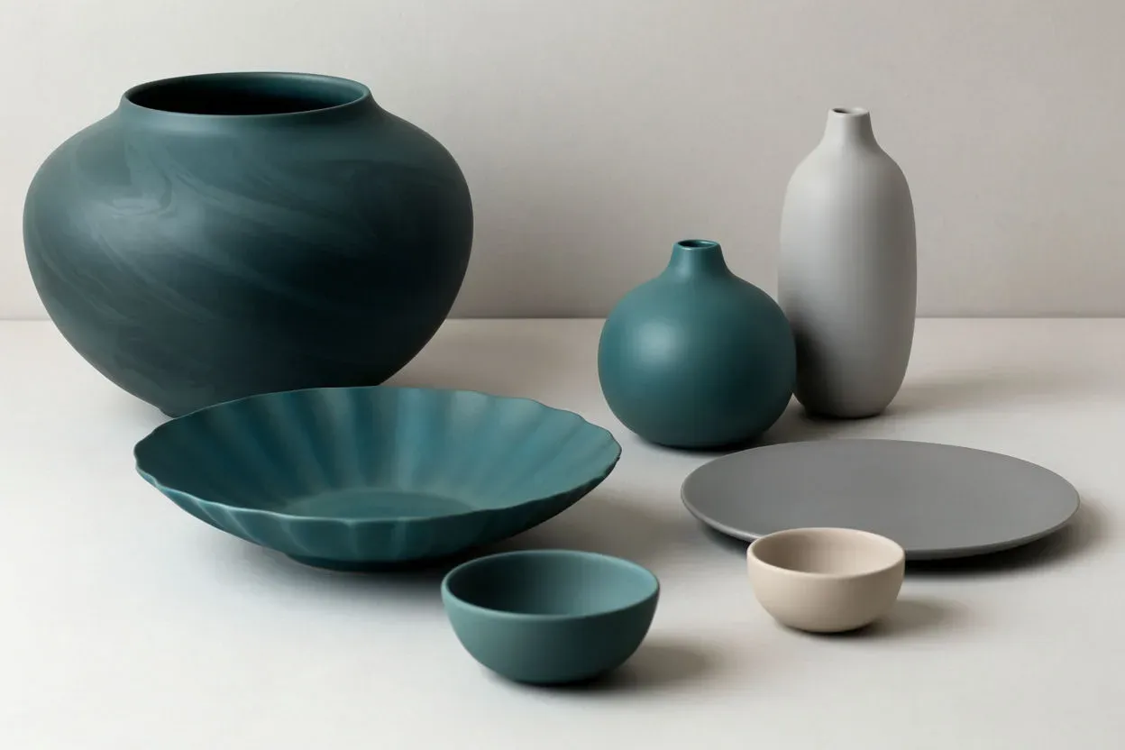 The same still life on a cool teal and slate palette