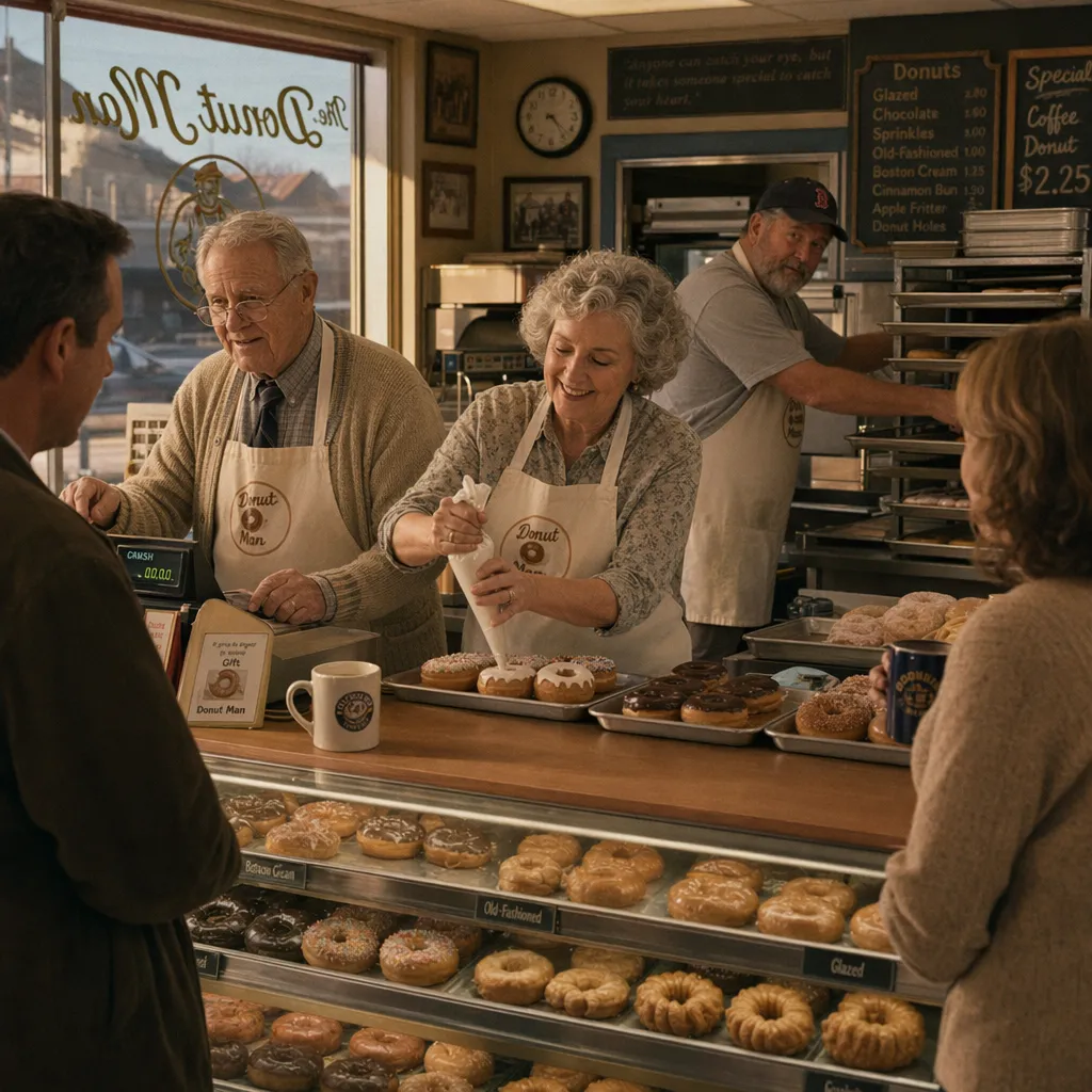 Small-town donut shop game cutscene generated with ChatGPT Images 2.0
