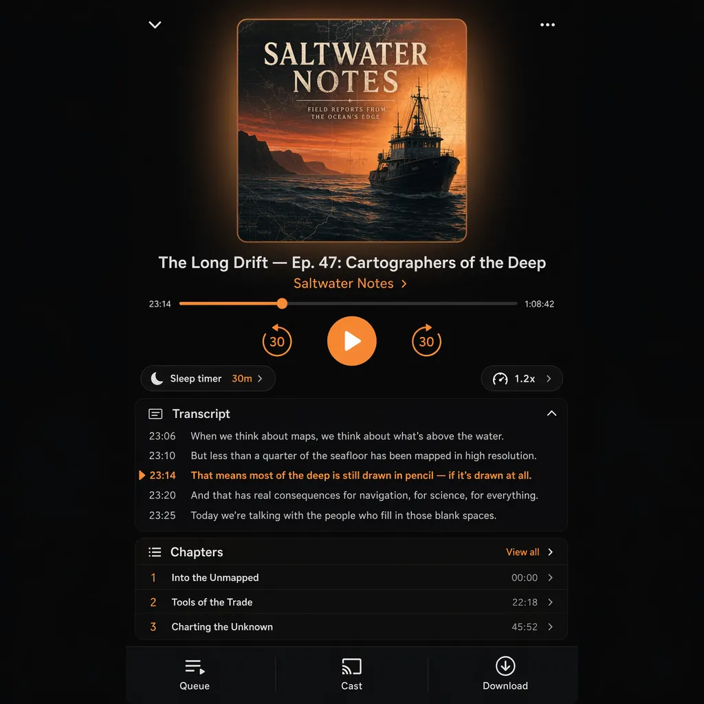 Dark-mode podcast player UI generated with ChatGPT Images 2.0
