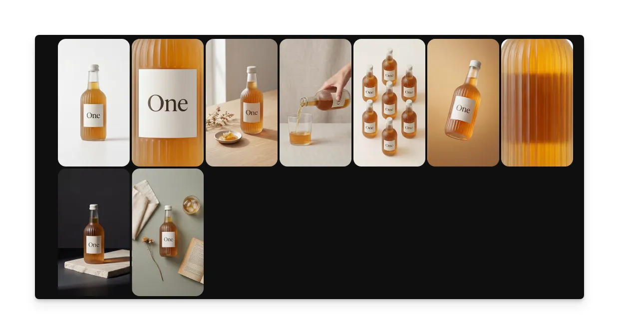 Completed 9-panel product photo storyboard generated by Morphic