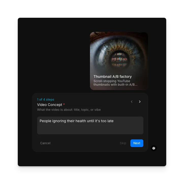 Video Concept text field in the Morphic thumbnail workflow