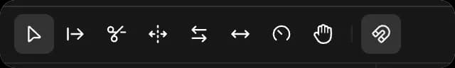 The editing tool bar in Compose: Selection, Select forward, Blade, Rolling trim, Slip, Slide, Speed and Hand, with Snapping on the right