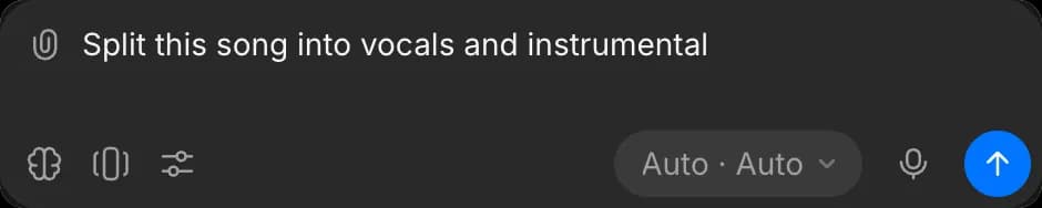 The Copilot prompt box with the request: Split this song into vocals and instrumental
