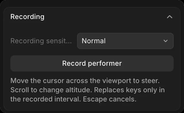 Recording in the Animate tab: Recording sensitivity and Record performer