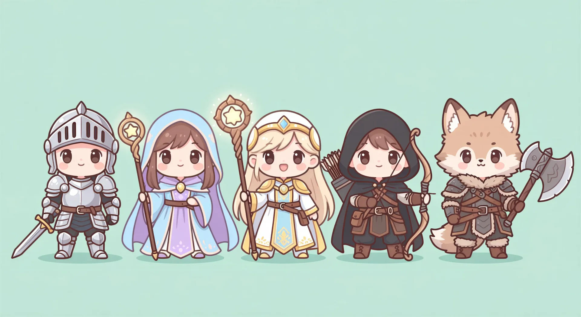 Chibi adventurer party line-up