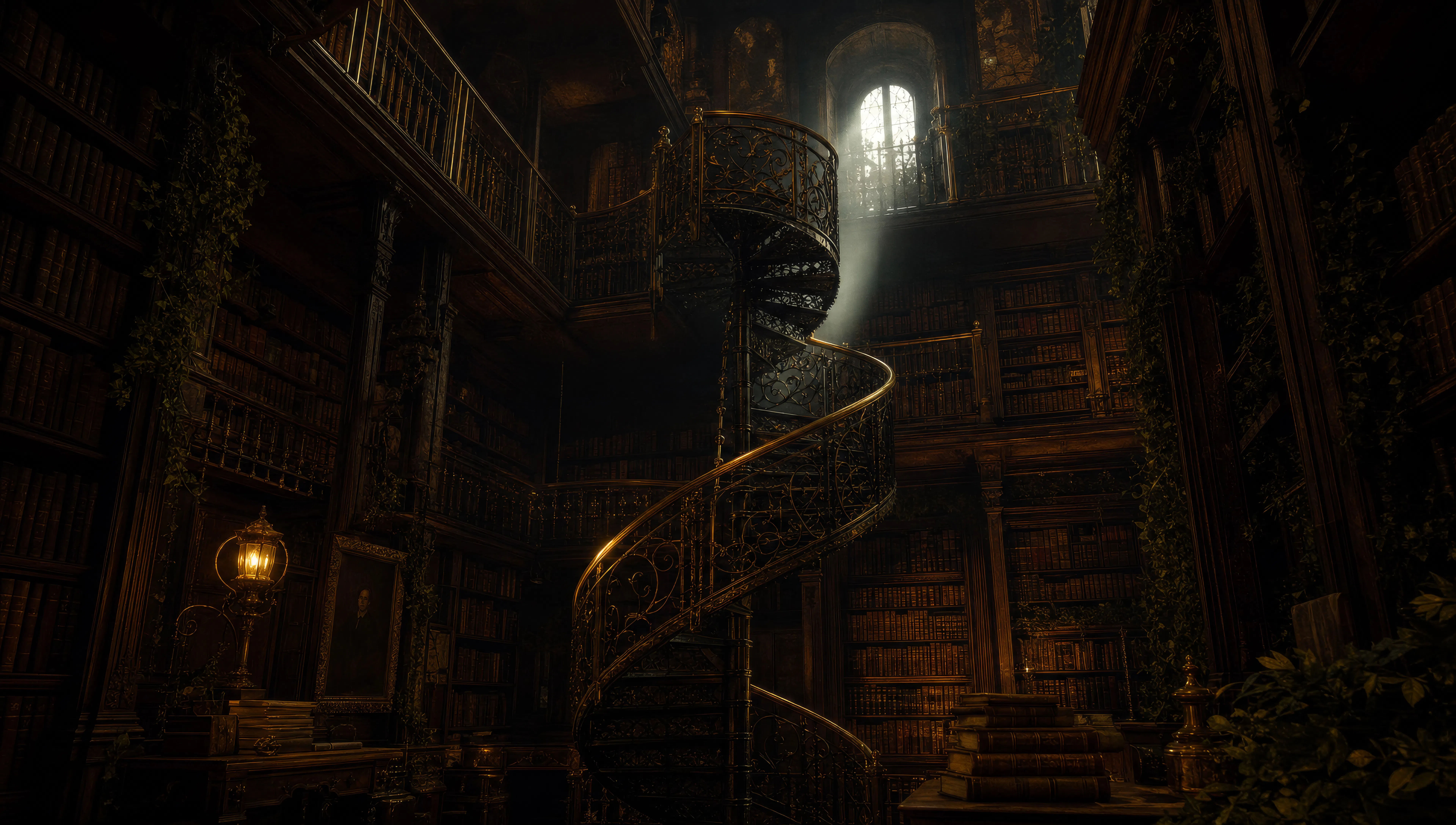 Spiral staircase in a college library