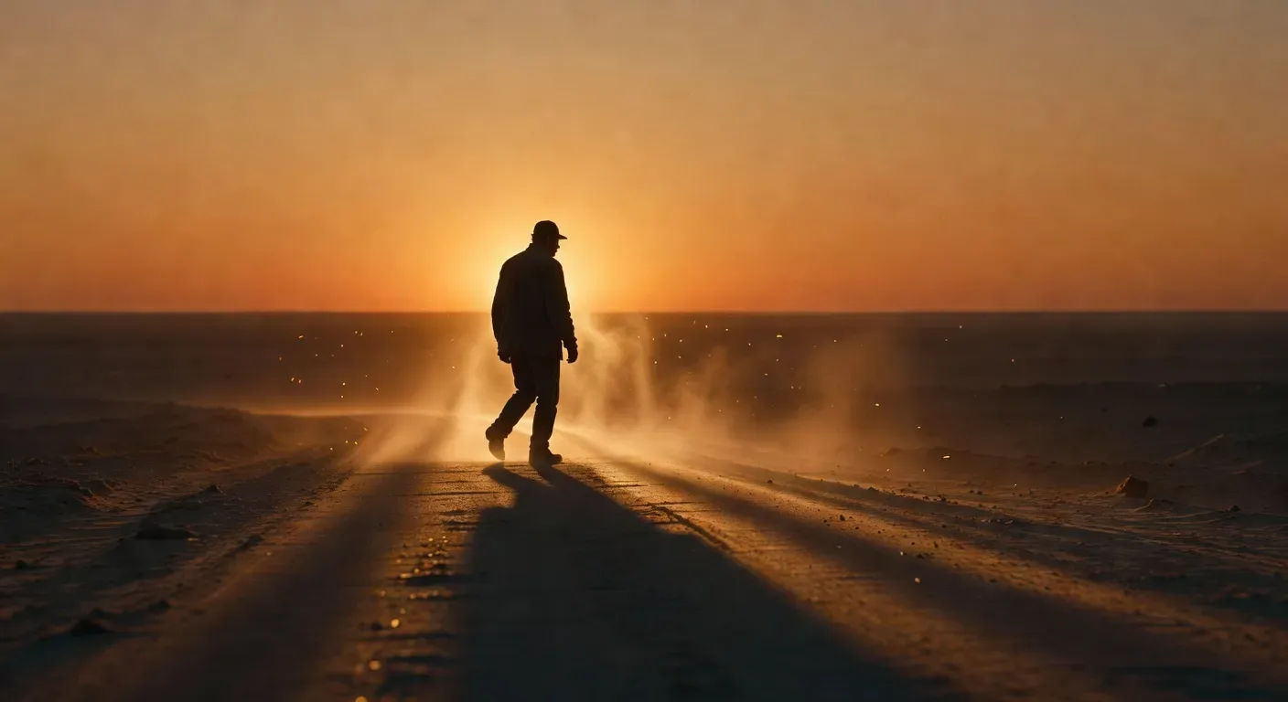 4300K rim-lit silhouette on a dust road