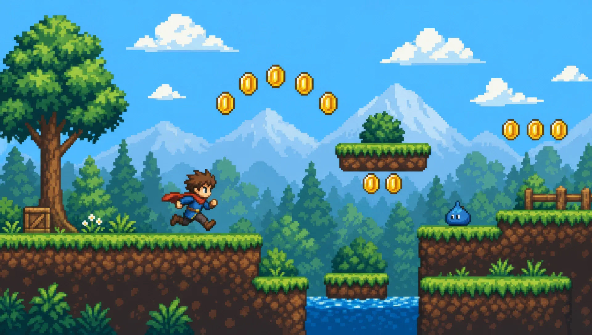 Side-scrolling forest level
