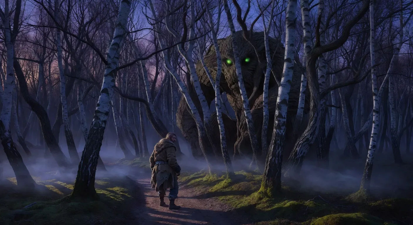 Leshy turns birch trees on a traveller