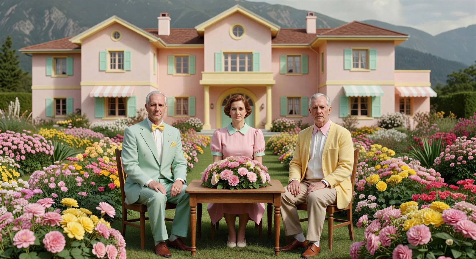 Mountain villa garden in pastel bloom